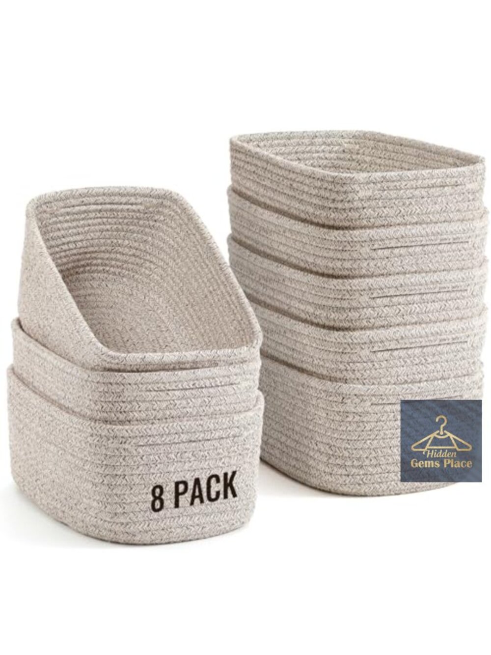 8 Pack Woven Rope Bins Cotton Storage for Nursery Toys
